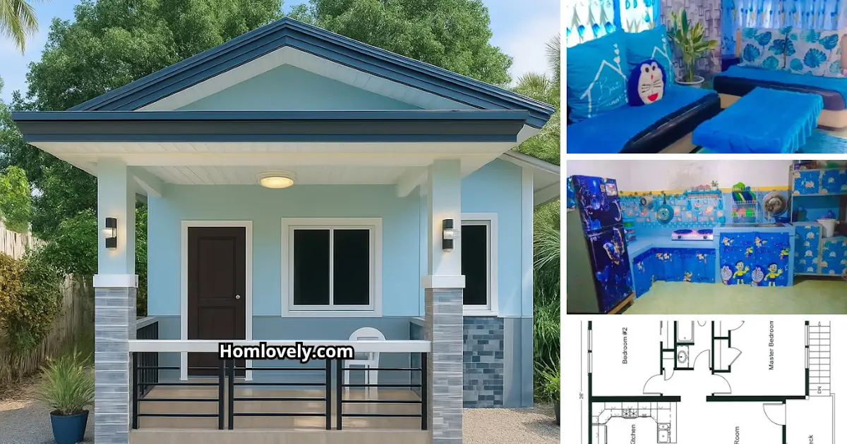 Cute Blue House Design with Budget 95K Only! ~ Homlovely.com