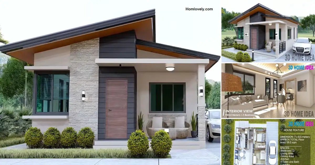 7x8.5 Meters House Design 2 Bedroom ~ Homlovely.com