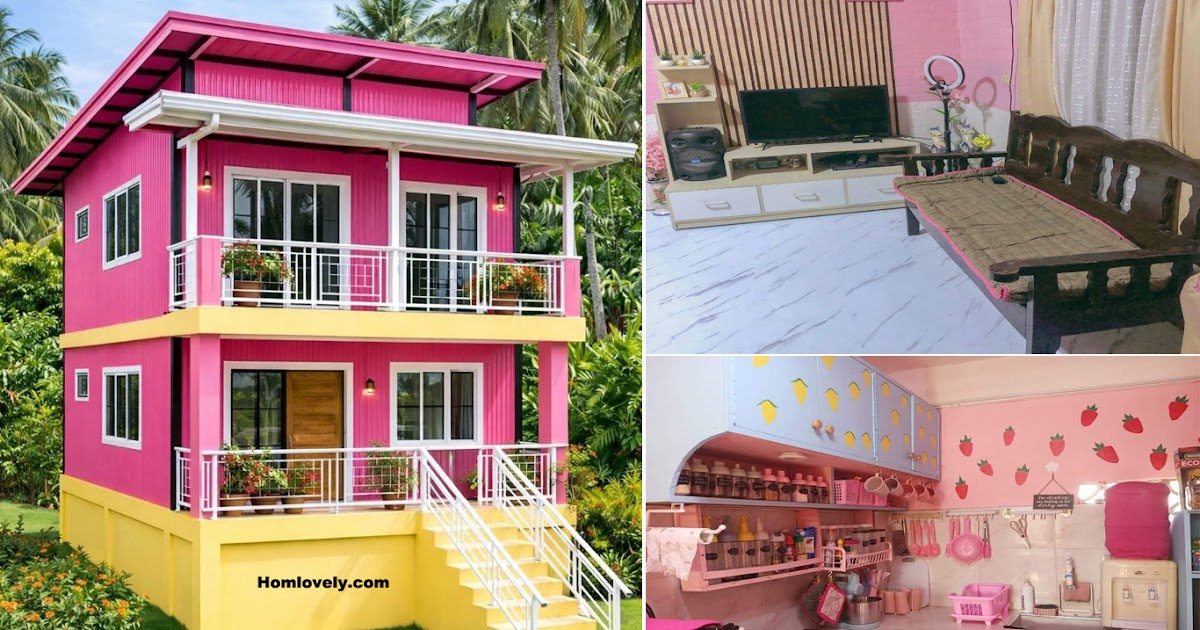 Cozy 2-Story Minimalist House in Pink ~ Homlovely.com
