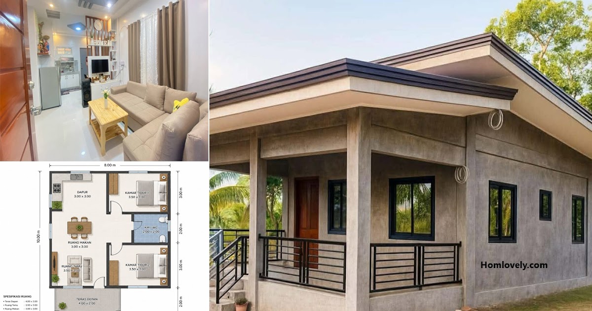 Pretty Concrete House 8x10 m with 2Bedroom ~ Homlovely.com