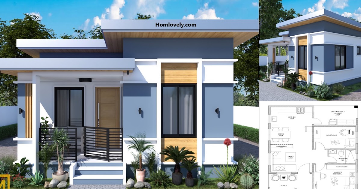 2-Bedrooms Bungalow House Design 63sqm with Floor Plan ~ Homlovely.com